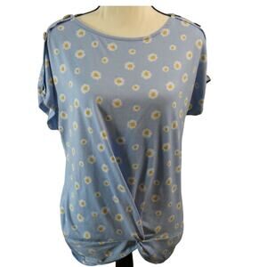 Stitchwurks Daisy Printed Top Twist Hem Short Sleeves M/L?